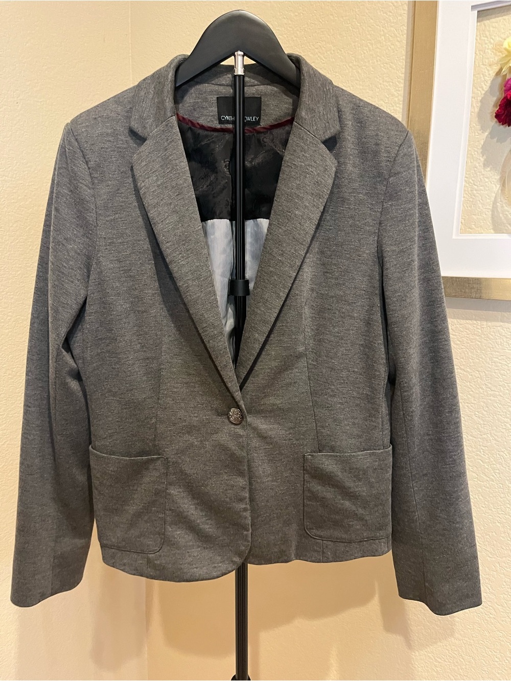 Cynthia Rowley Heather Gray Knit Single-Button Blazer
